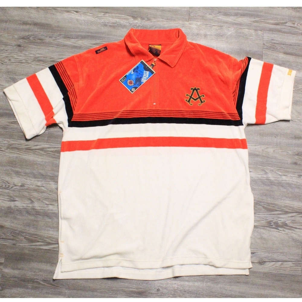 Vintage Akademiks Mens Shirt XXL Orange Velour Quarter Zip Polo Short Sleeve NWT
